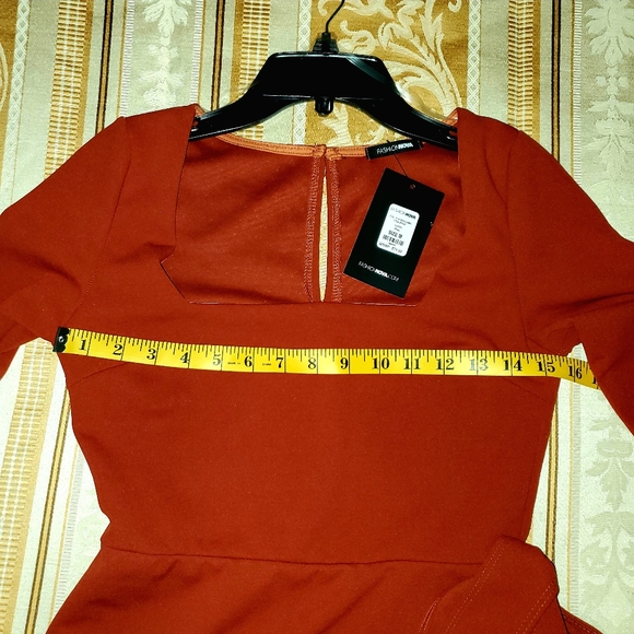 FN Rust Faux Wrap Ruffle Mini Dress sz S - Picture 4 of 7